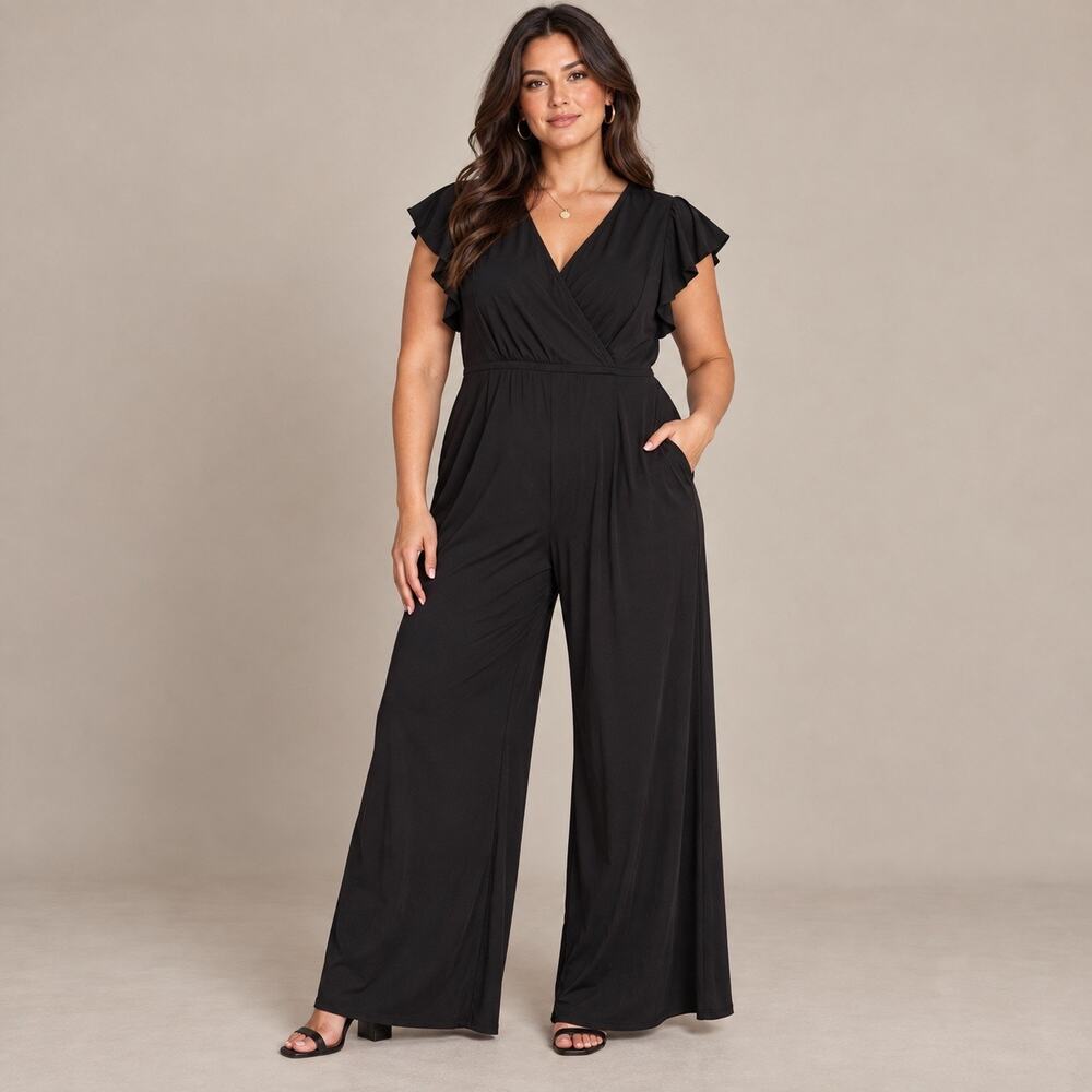 Lane Bryant Jumpsuit Womens Plus Sie 18/20 Black Wide Leg Pockets One Piece